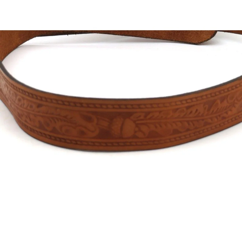 Vintage Western Tooled Leather Belt Acorn Oak Leaf USA Made Size 40 Brass Buckle